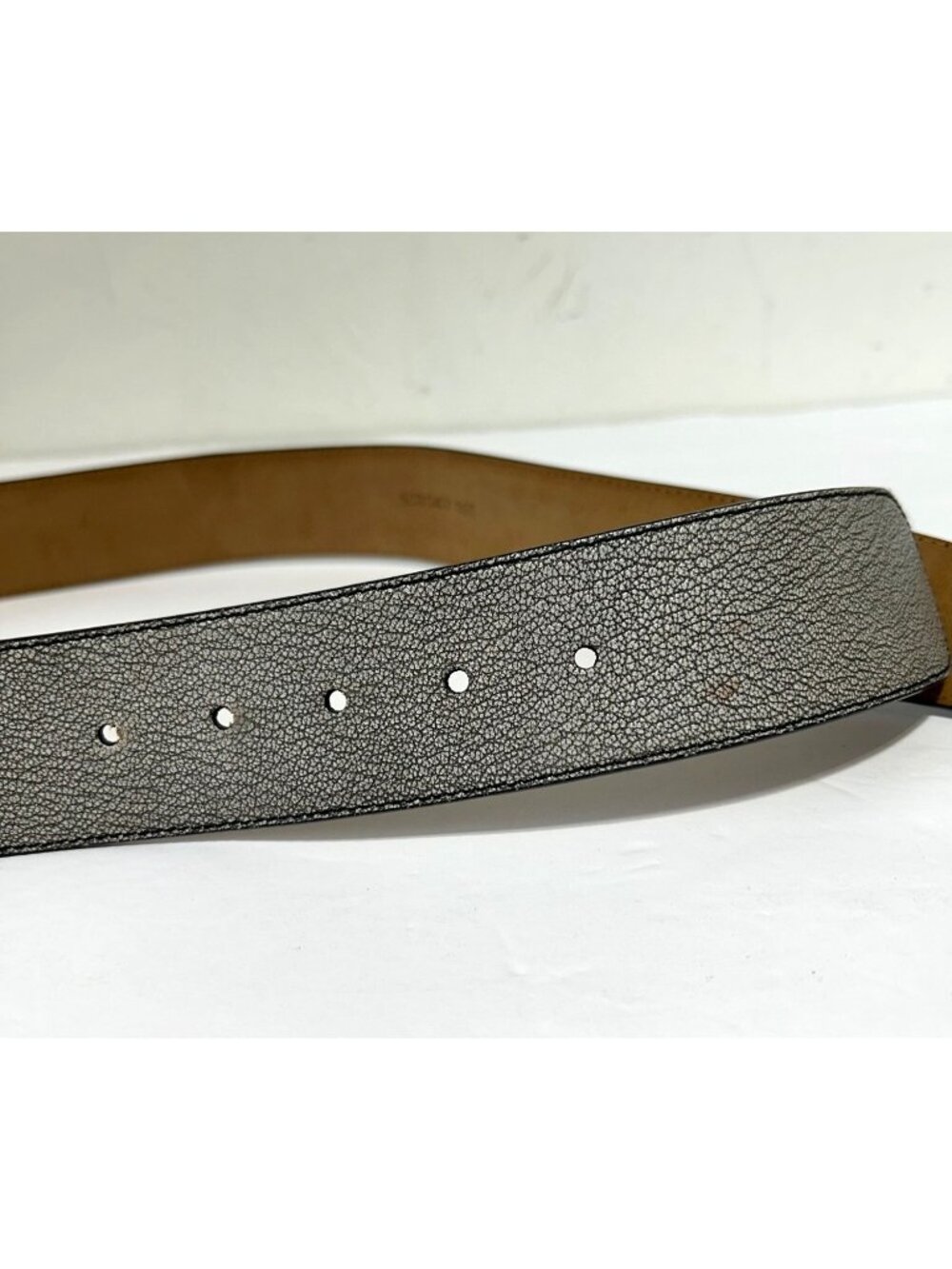 Prada Silver Mens Sz 38 Leather Belt With Black Embossed Buckle Made In Italy - Picture 10 of 11